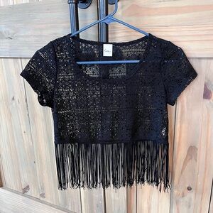 Kirra Black Lace Fringe Crop Top